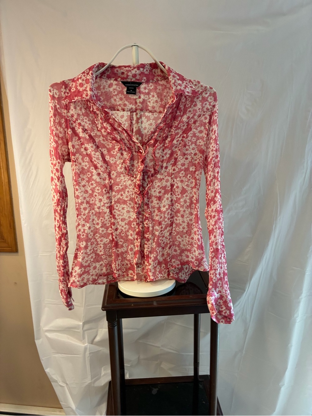 Moda International Pink Floral Ruffle Button-Down Shirt